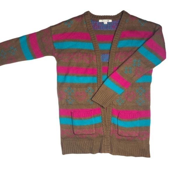 Forever 21 Vintage Knit Cardigan Multi Large Stripe Women’s Sz L - Picture 1 of 6